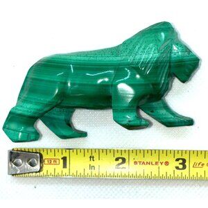 * VTG 1970s Malachite Hand Carved Lion Mineral Small Heavy Solid Polished #t